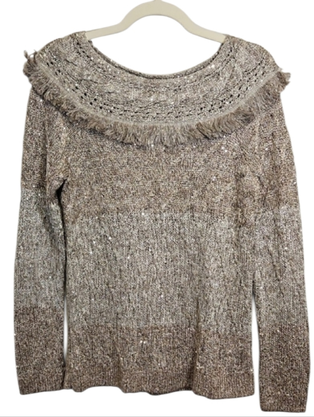 White House Black Market Metallic Sequin Fringe Sweater - NWT, Size Small